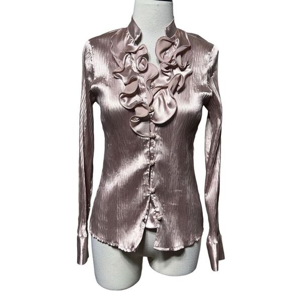 Puane Crinkle Ruffled Blouse with Pearl Buttons Size M - Picture 1 of 5